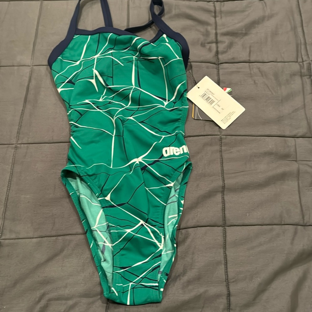 NWT Arena size 24 swimsuit.  Green/Navy
